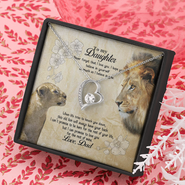 Lion from Dad to My Daughter Never Forget That I Love You Forever Love Heart Pendant Necklace, Gift for Daughter from Dad, Meaningful Gifts, Thoughtful Gifts for Daughter